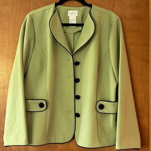 Koret Dress Light Green Blazer Jacket Black Piping Buttons Women Plus Sz 16 NWOT